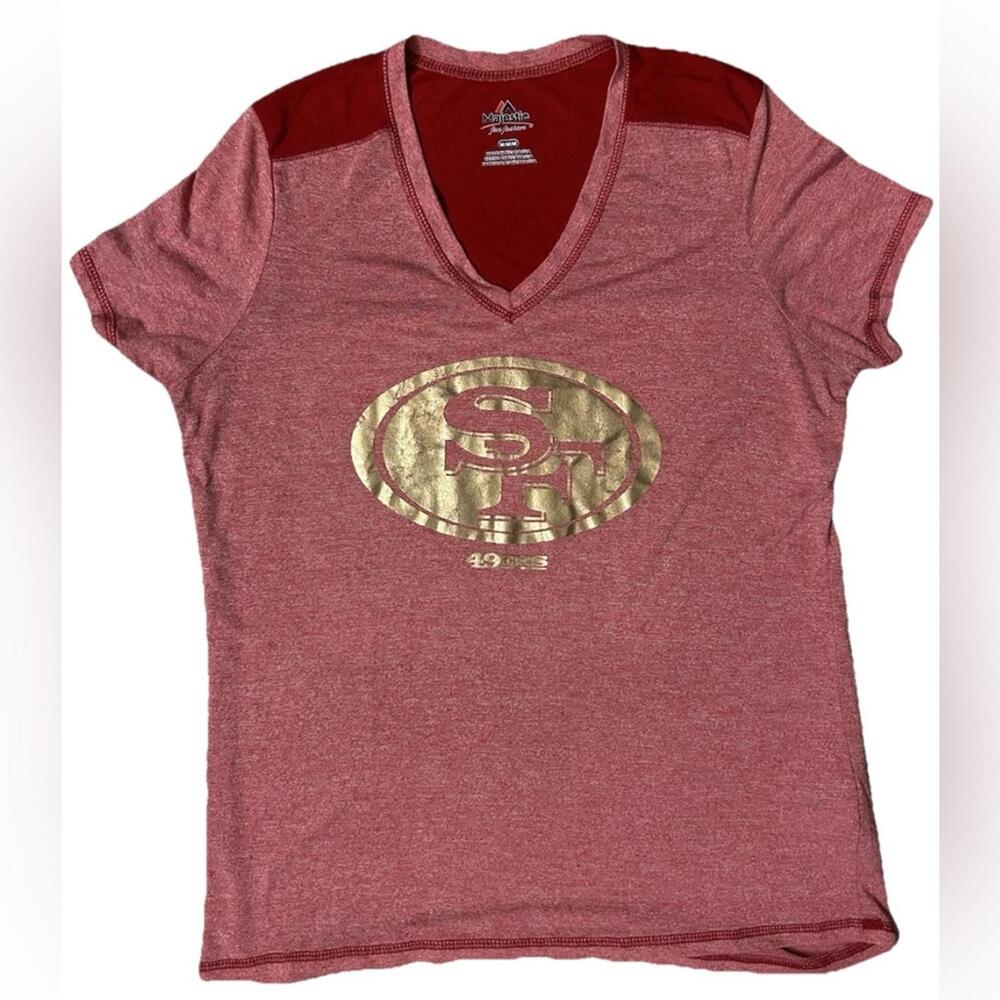 San Francisco 49ers Women’s T-Shirt Medium Red Gold NFL Majestic